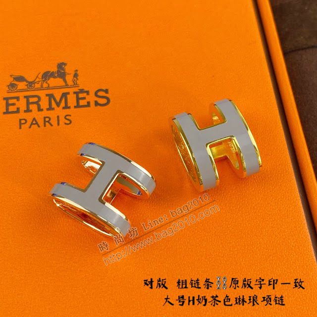 Hermes首飾品 愛馬仕奶茶色H琳琅大號項鏈 Hermes對版粗鏈條女士項鏈  zgh1528